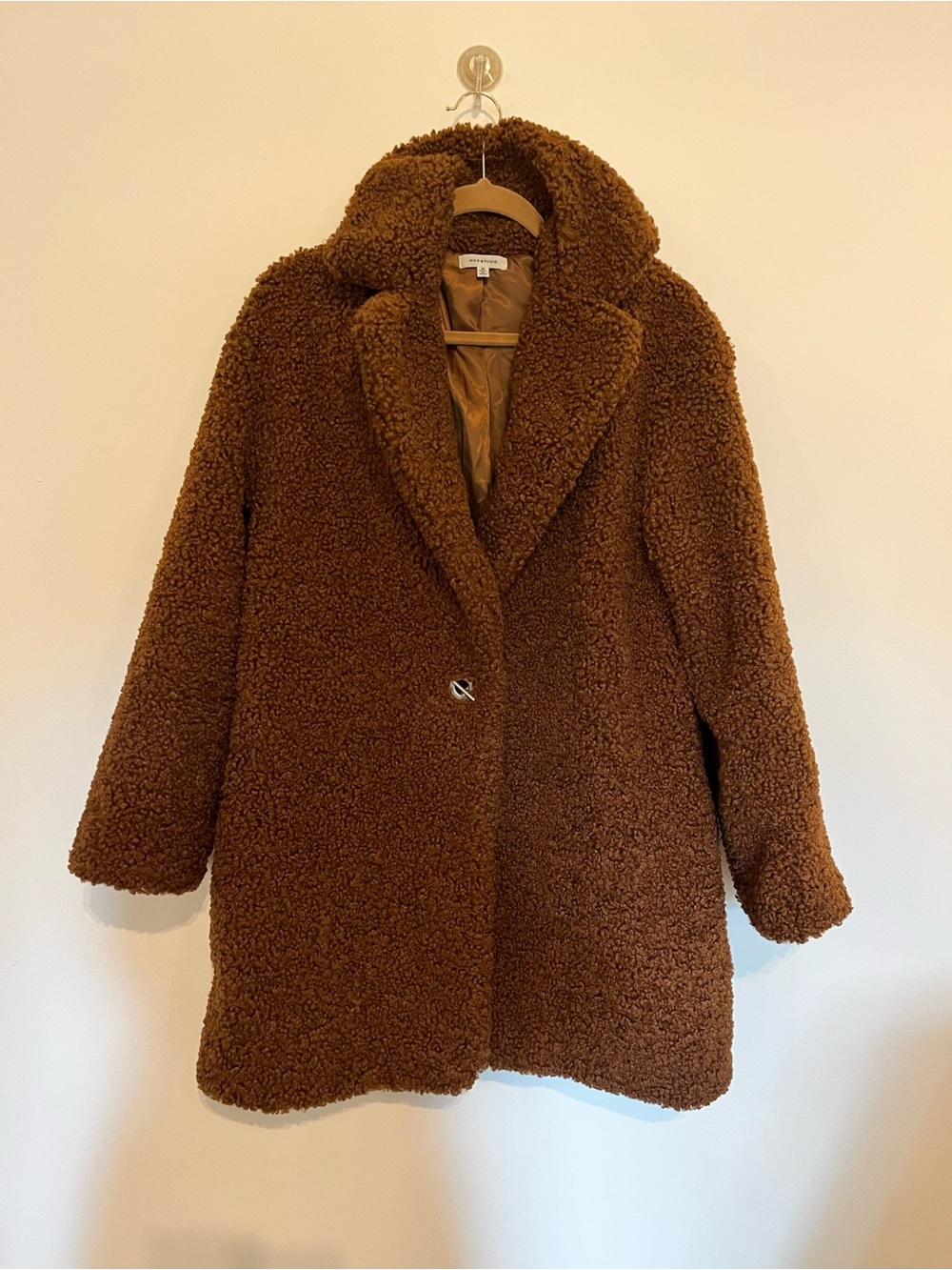 Max Studio Women's Faux Shearling Teddy Coat - Brown medium